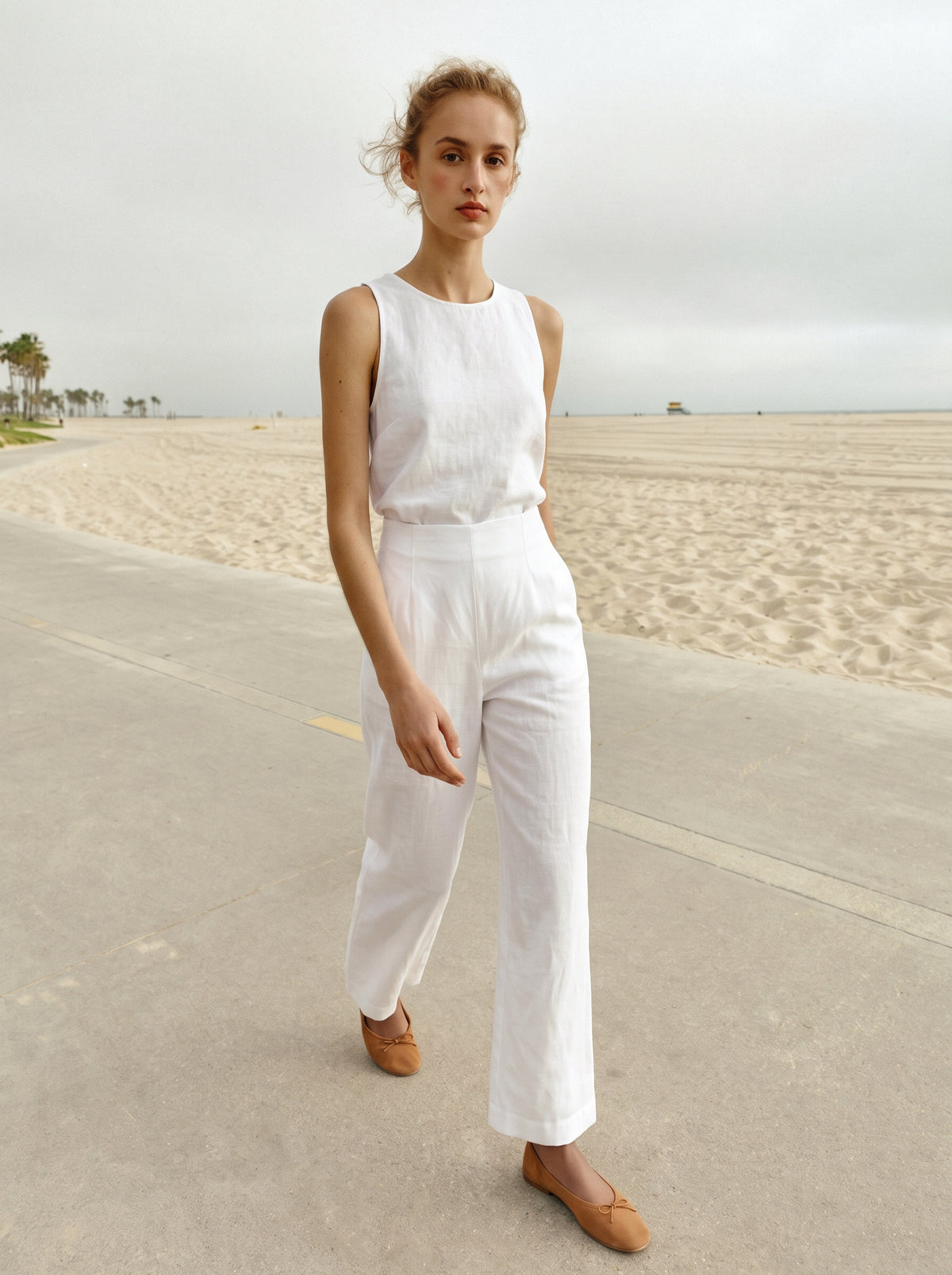 Calça Marina Linho Puro Branco — Praia Andando