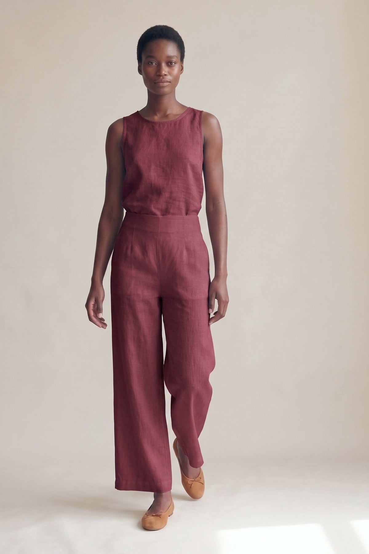 Calça Marina Linho Puro Marsala — Andando #Cor_Marsala