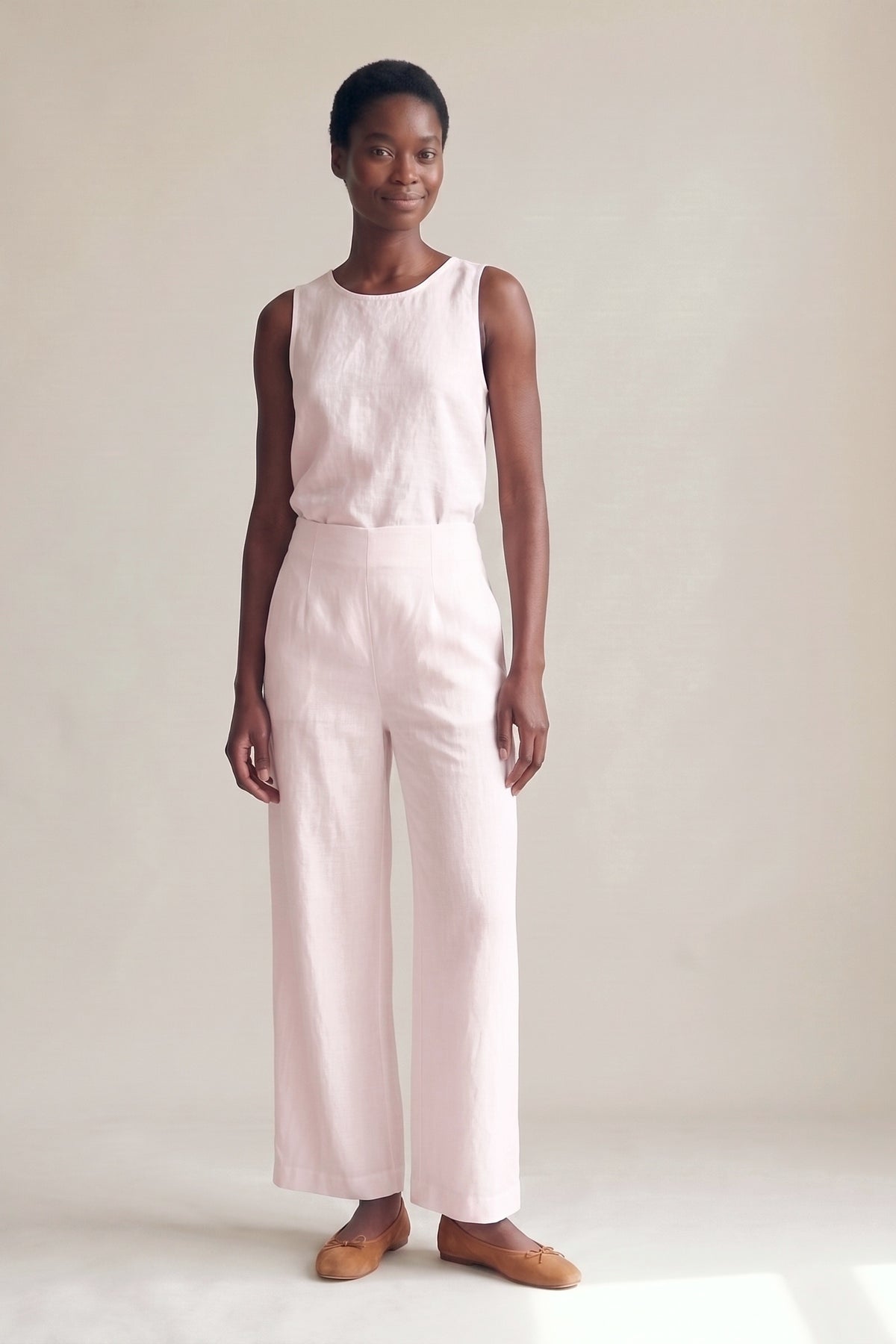 Calça Marina Linho Puro Rosa Bebê — Frente #Cor_Rosa Bebê