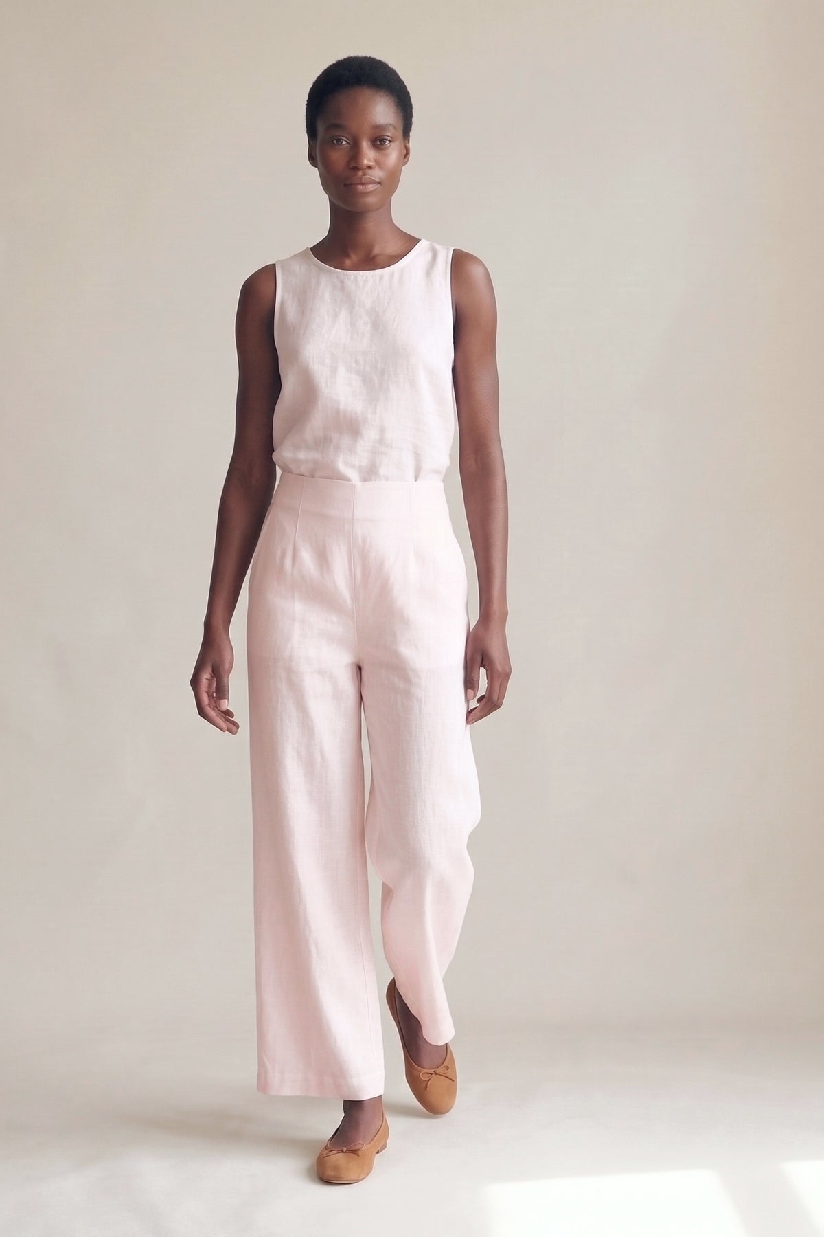 Calça Marina Linho Puro Rosa Bebê — Andando #Cor_Rosa Bebê
