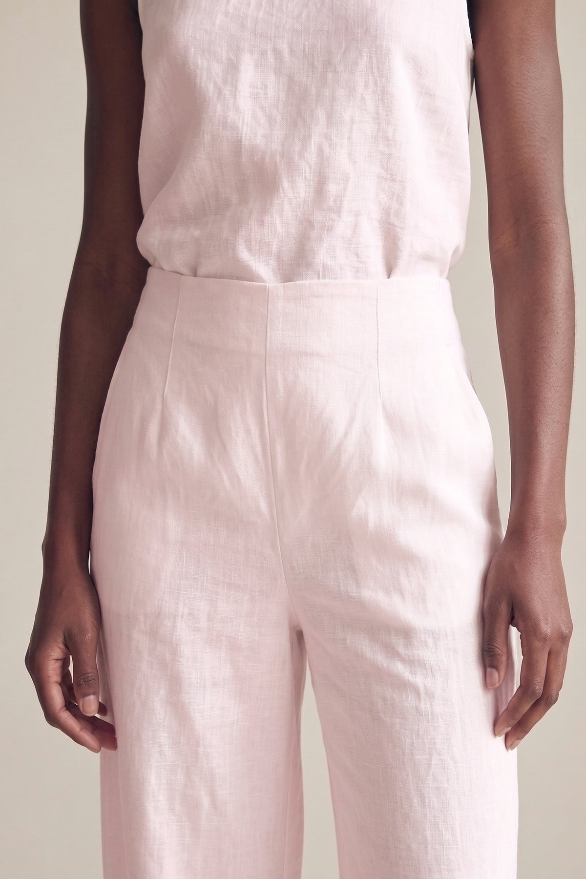 Calça Marina Linho Puro Rosa Bebê — Detalhe #Cor_Rosa Bebê