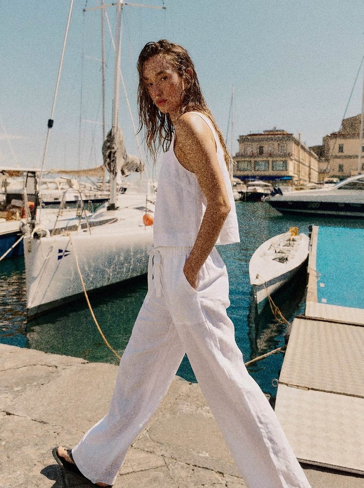 Calça Sandra Linho Puro Branco — Marina Andando