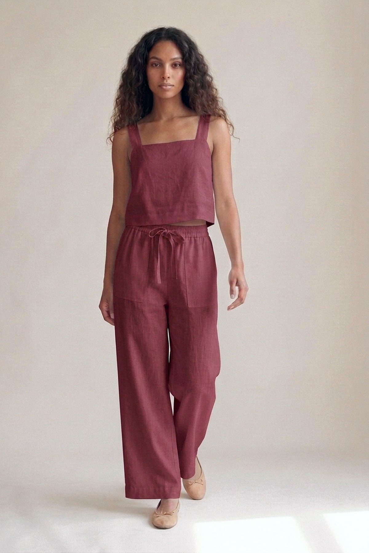 Calça Sandra Linho Puro Marsala — Andando