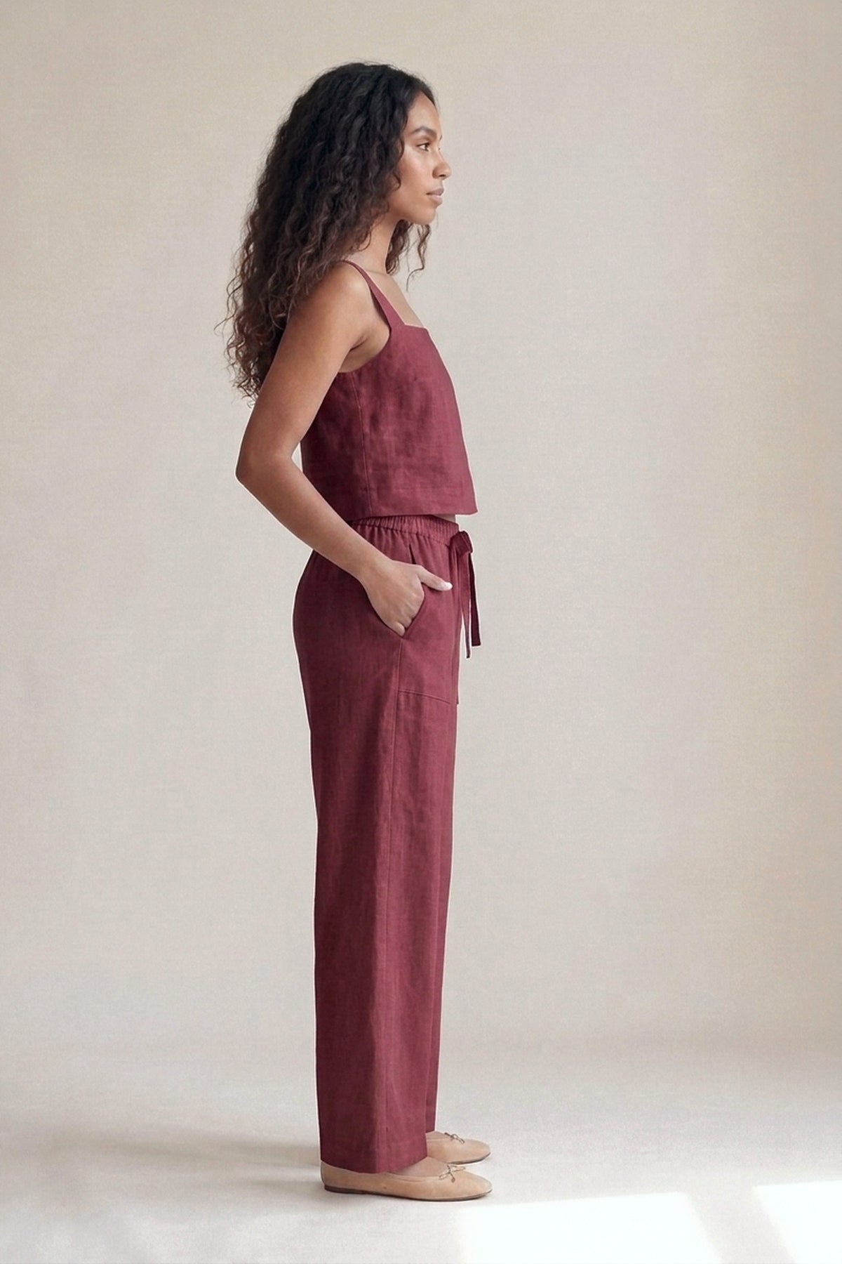 Calça Sandra Linho Puro Marsala — Perfil