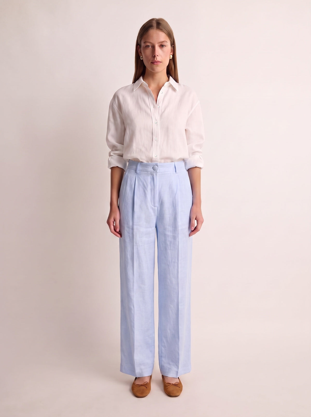 Calça Vera Linho Puro Azul Bebê — Frente