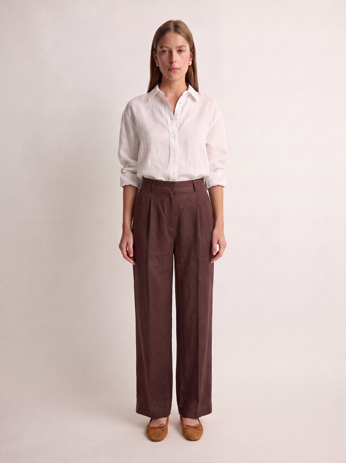 Calça Vera Linho Puro Chocolate — Frente