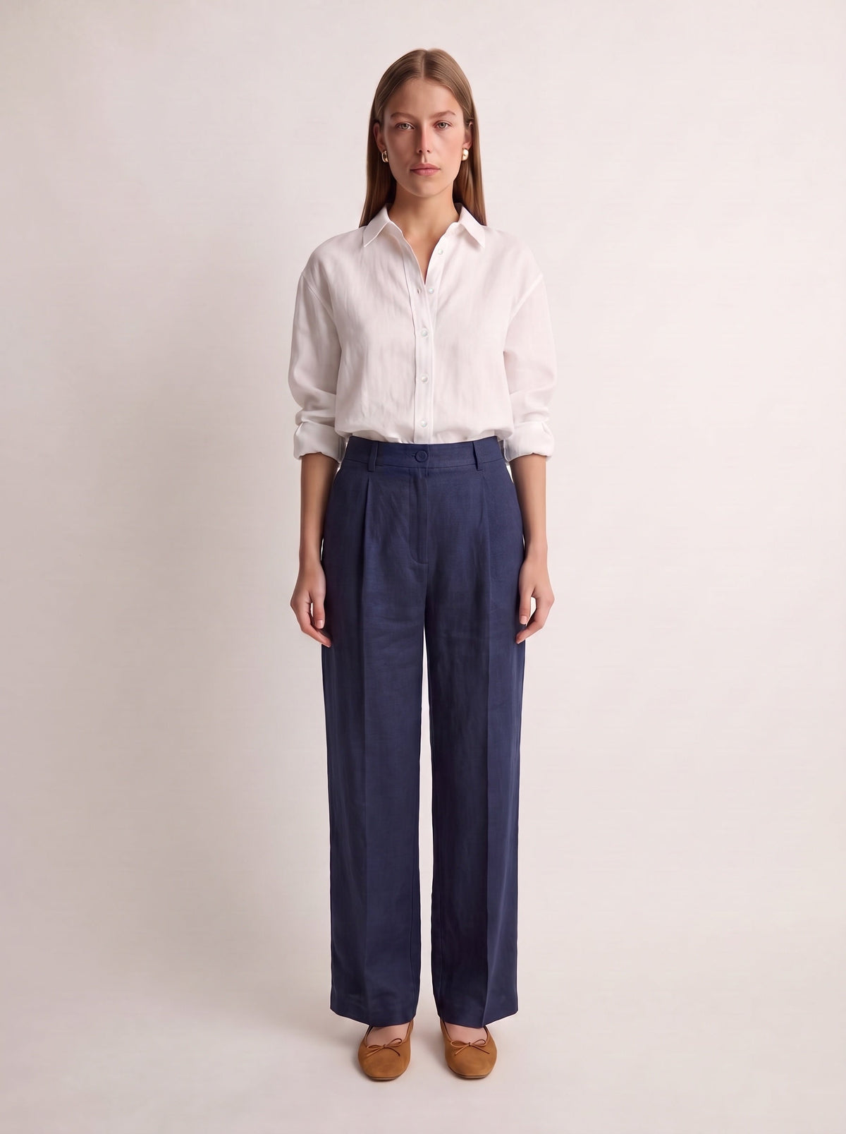 Calça Vera Linho Puro Marinho — Frente