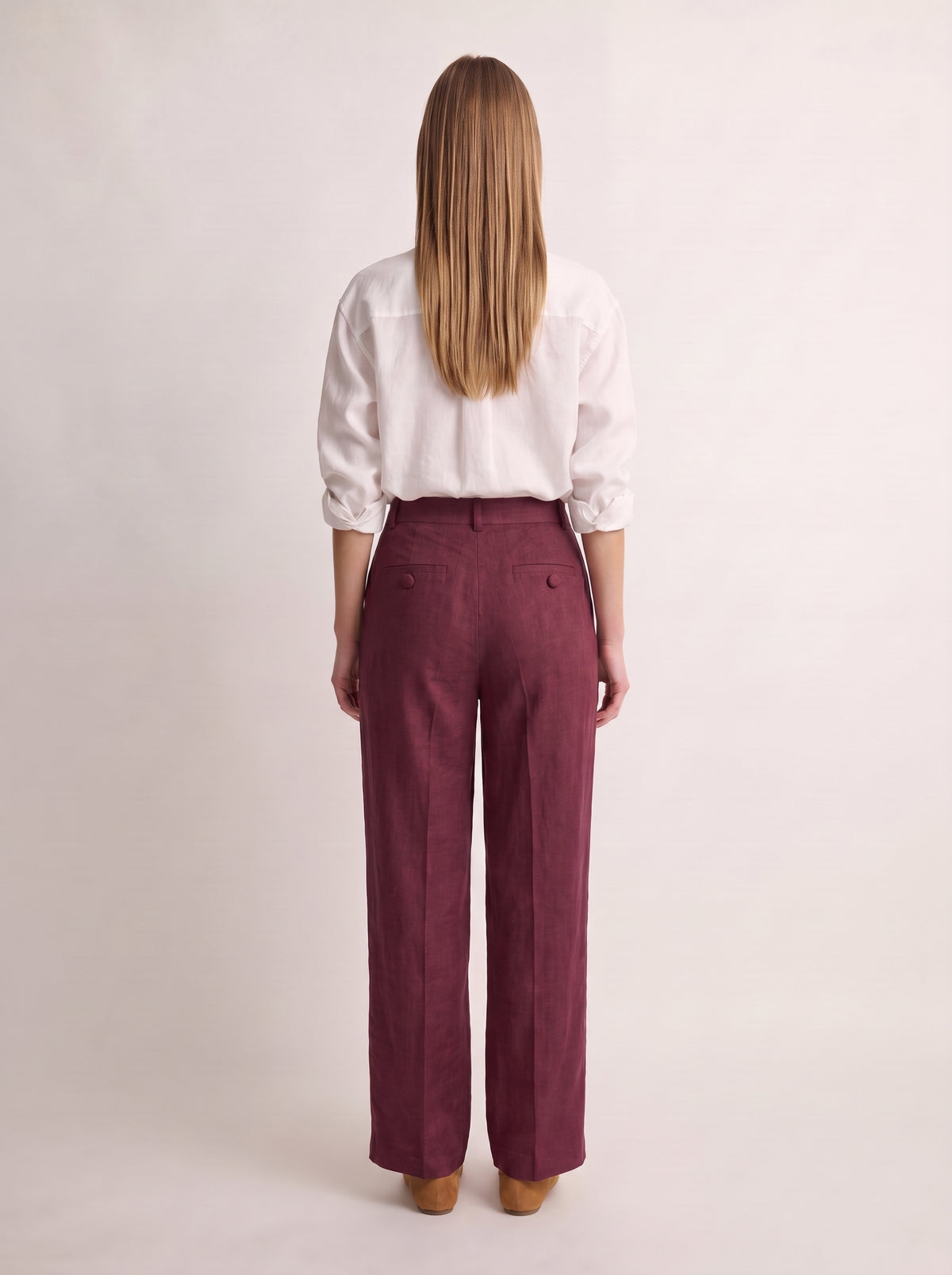 Calça Vera Linho Puro Marsala — Costas