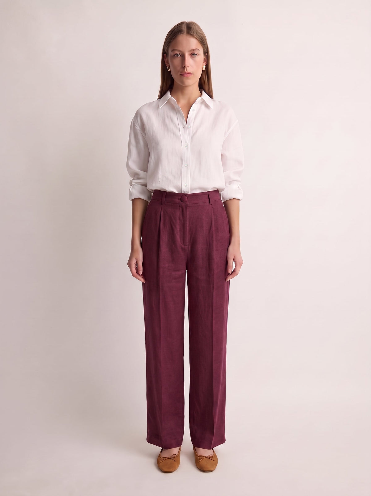Calça Vera Linho Puro Marsala — Frente