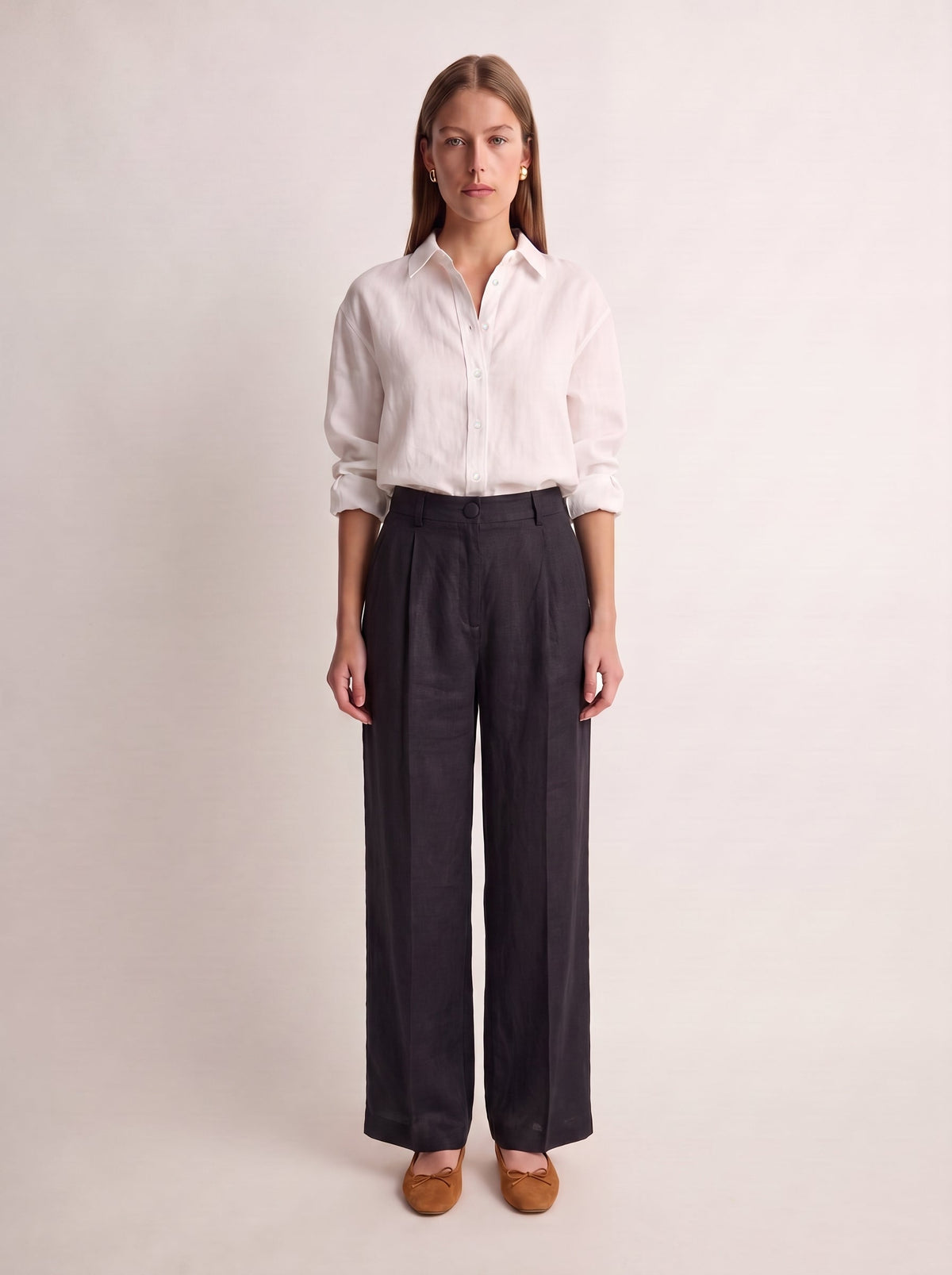 Calça Vera Linho Puro Preto — Frente
