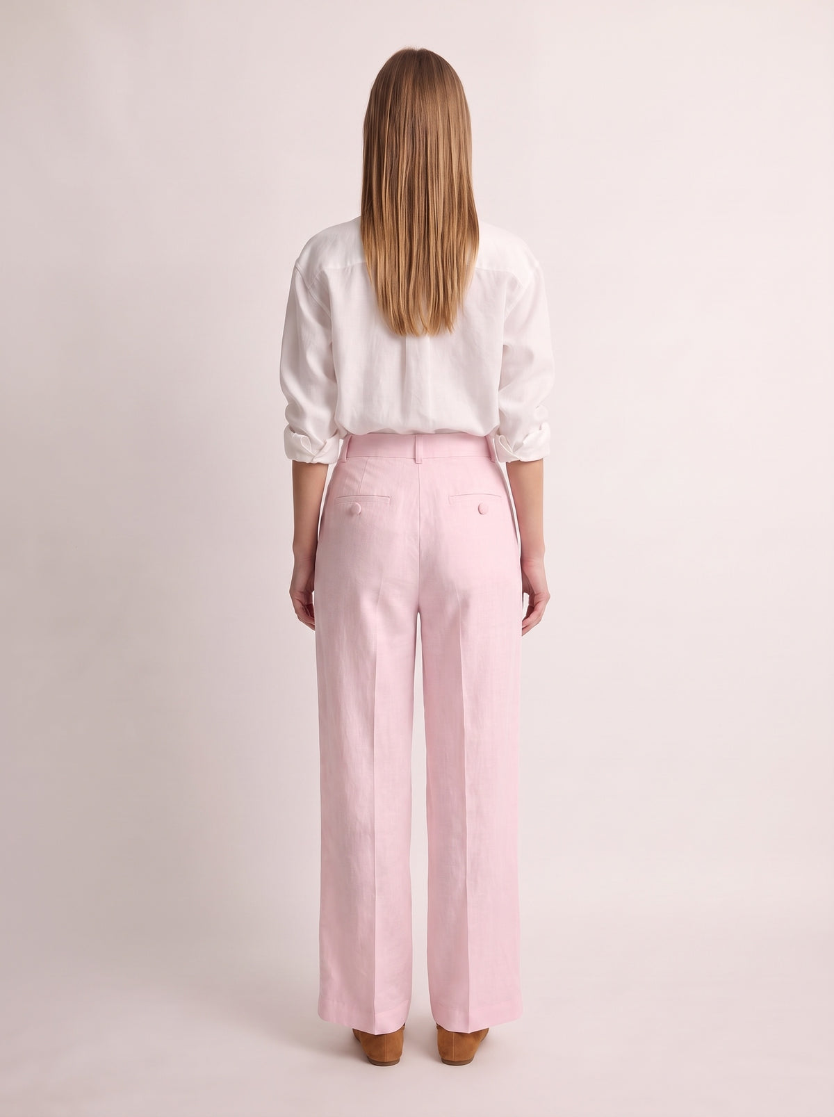 Calça Vera Linho Puro Rosa Bebê — Costas