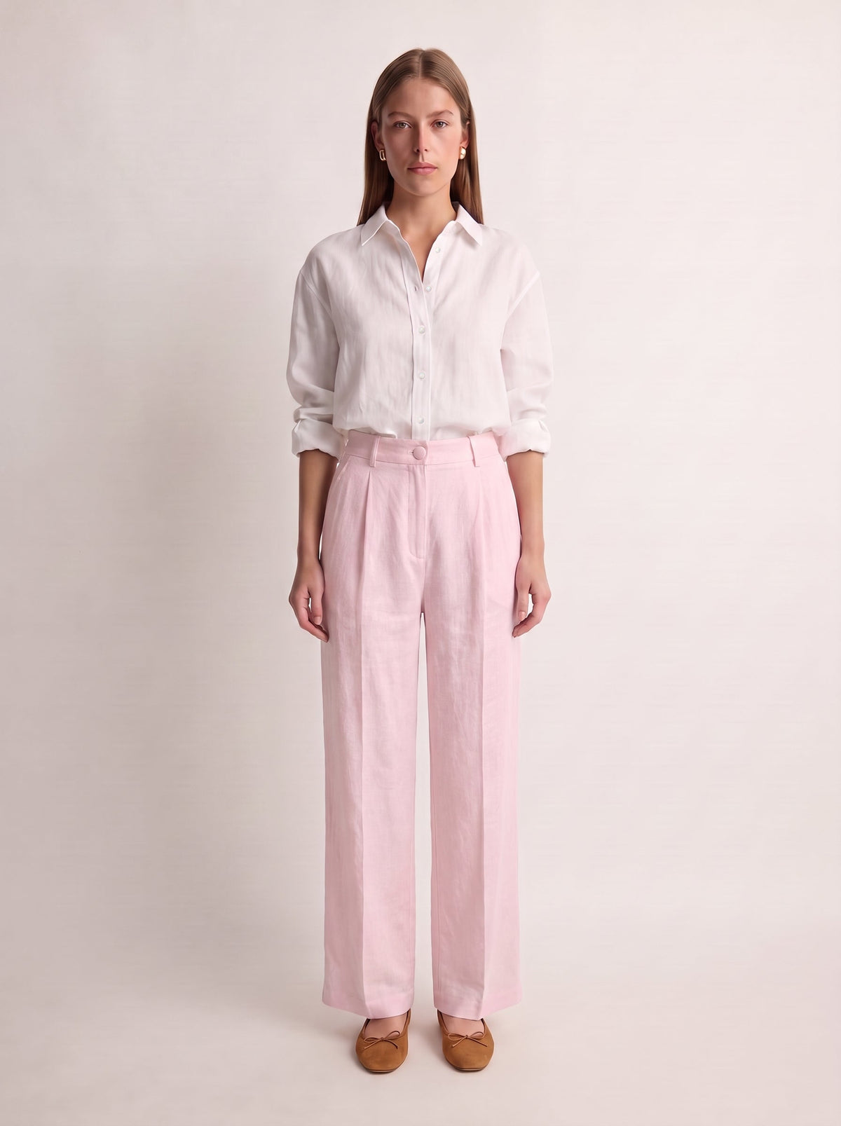 Calça Vera Linho Puro Rosa Bebê — Frente