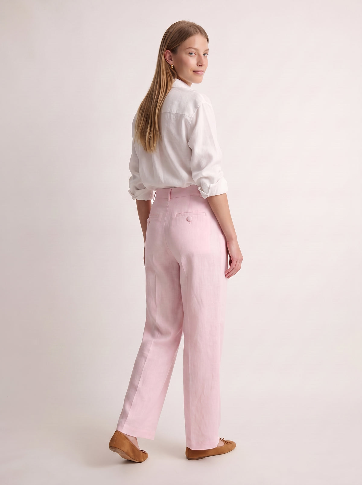 Calça Vera Linho Puro Rosa Bebê — Look