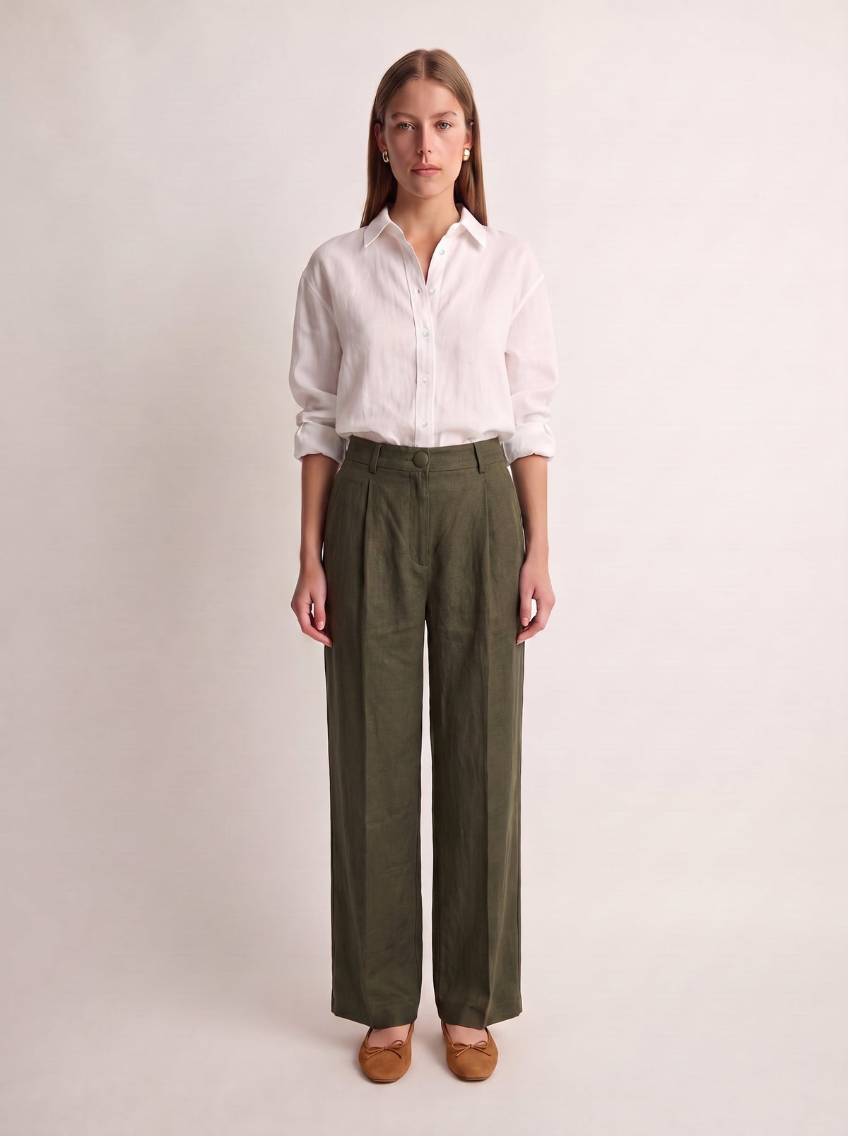 Calça Vera Linho Puro Verde Militar — Frente