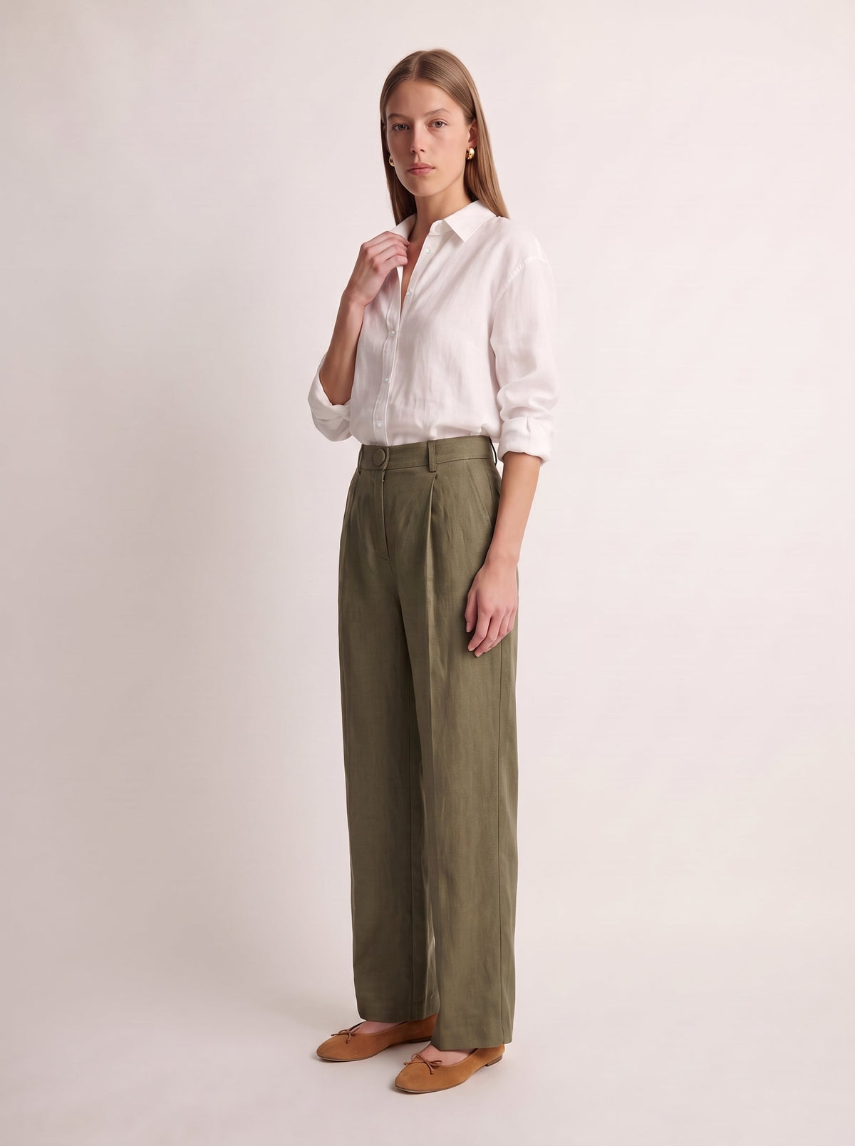 Calça Vera Linho Puro Verde Militar — Look