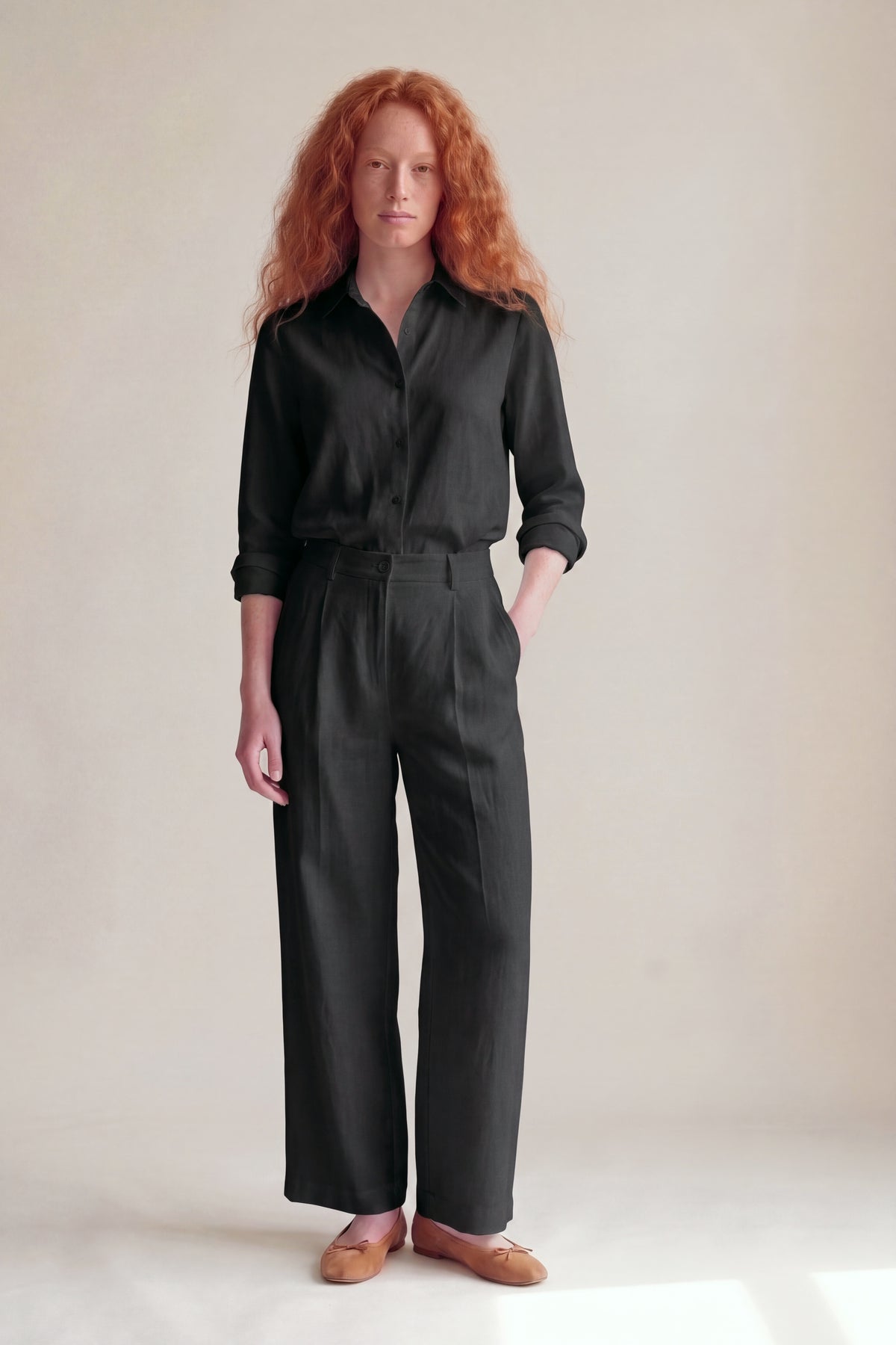 Calça Vera Linho Puro Preto — Frente