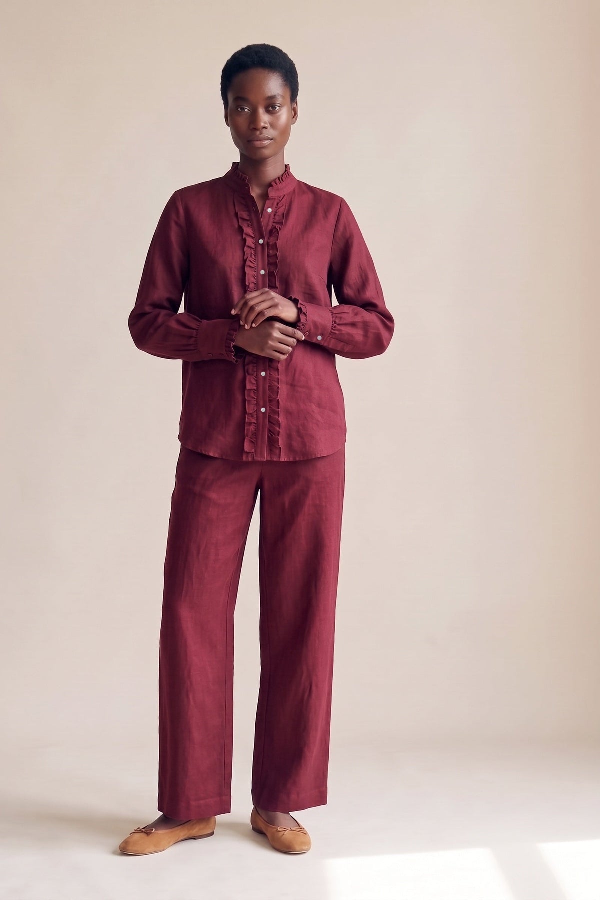 Camisa Ângela Linho Puro Marsala — Frente