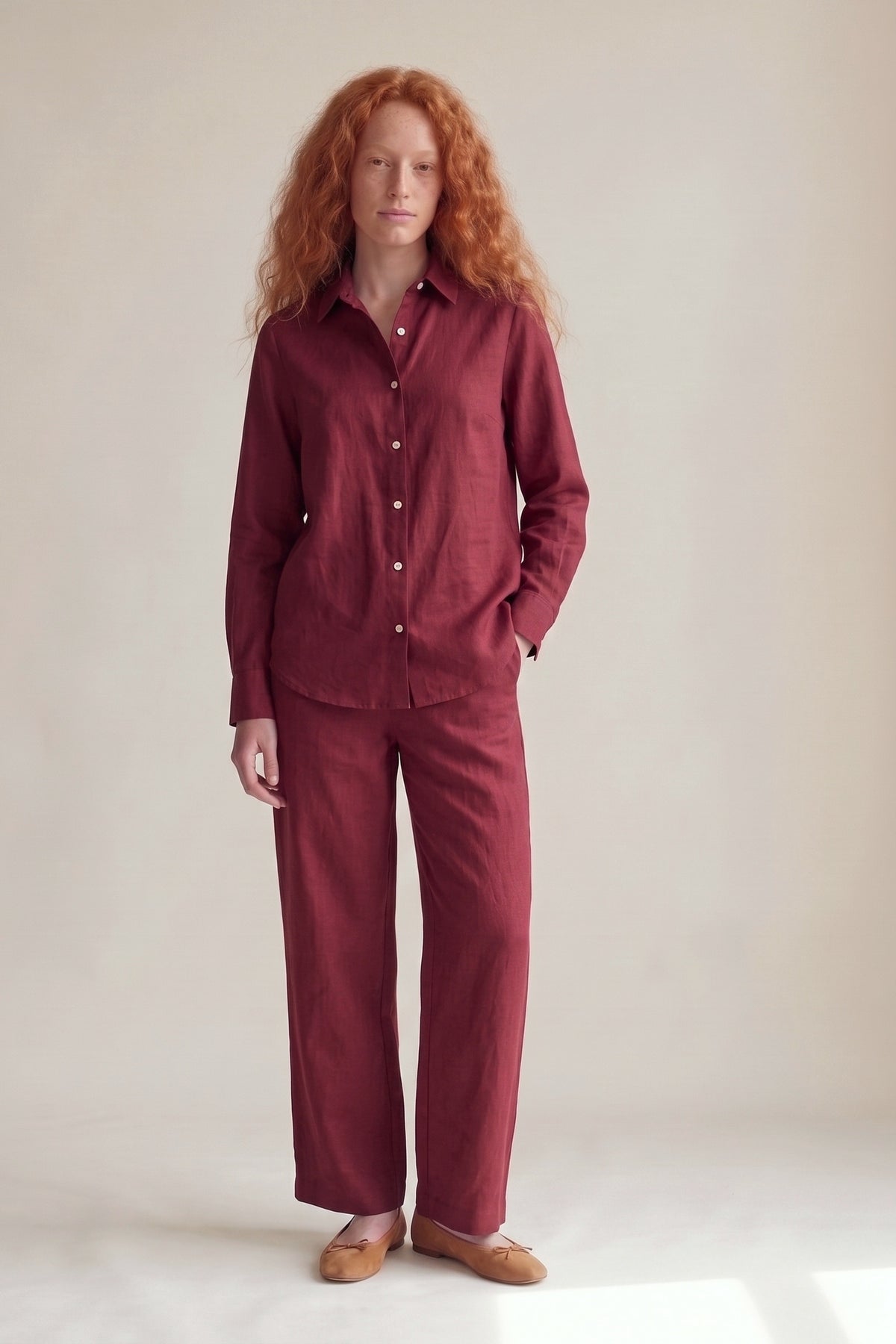 Camisa Edi Linho Puro Marsala — Frente
