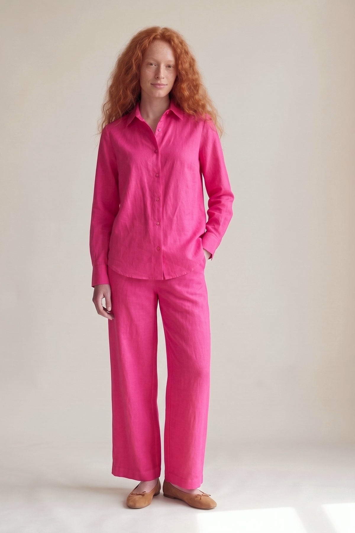 Camisa Edi Linho Puro Pink — Frente