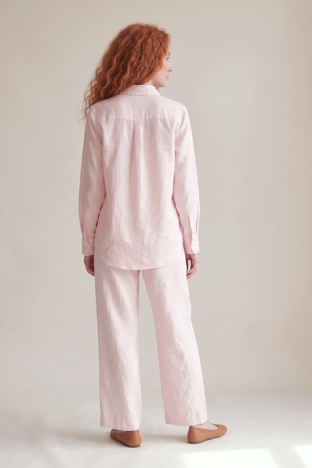 Camisa Edi Linho Puro Rosa Bebê — Costas