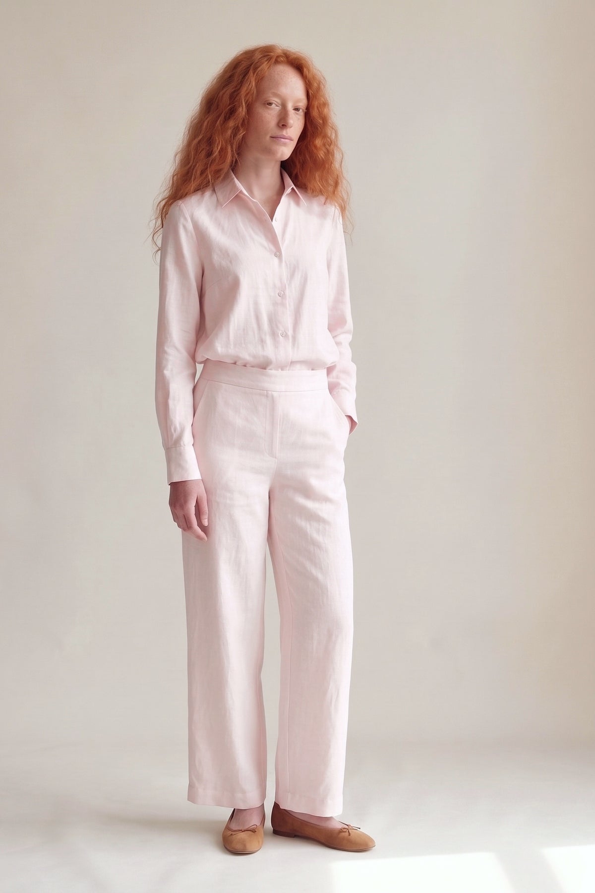 Camisa Edi Linho Puro Rosa Bebê — Por dentro da calça