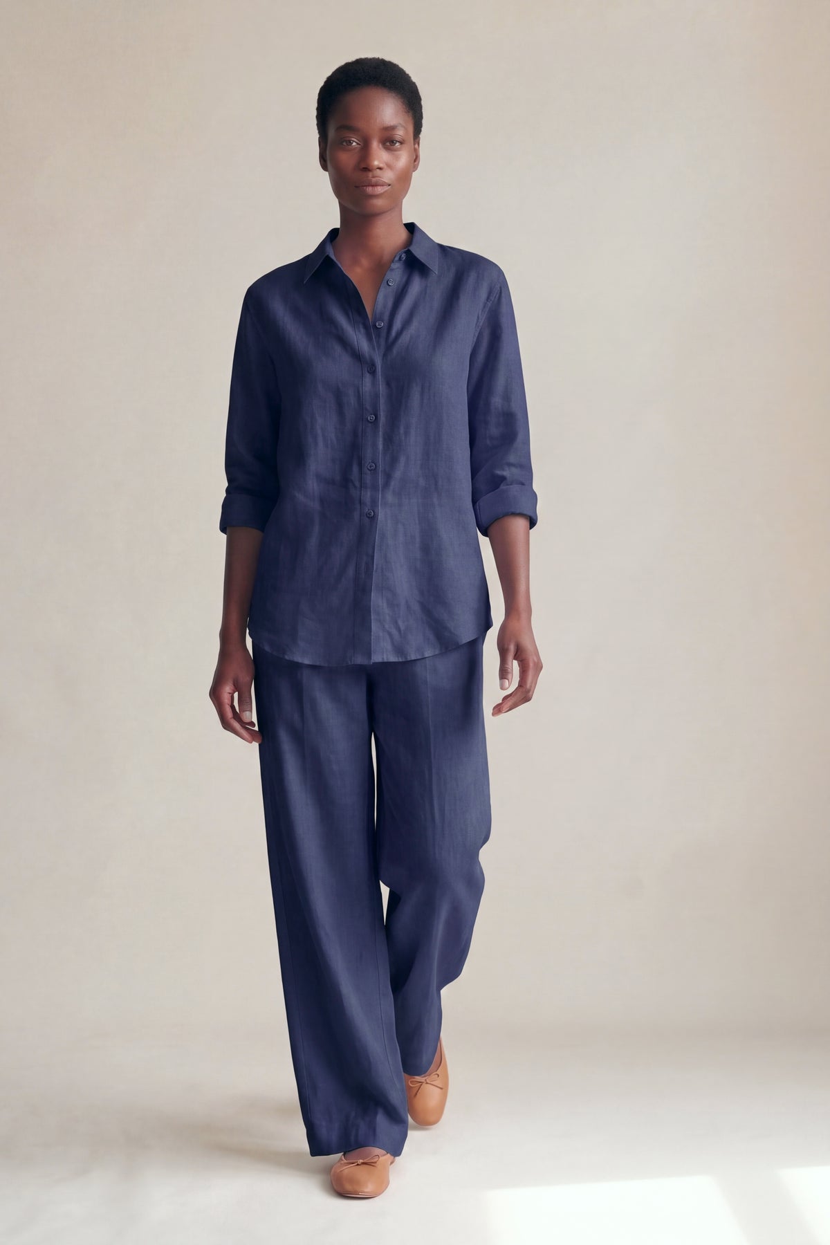 Conjunto Camisa Edi e Calça Camila Linho Puro · 2 peças Marinho — Andando #Cor_Marinho