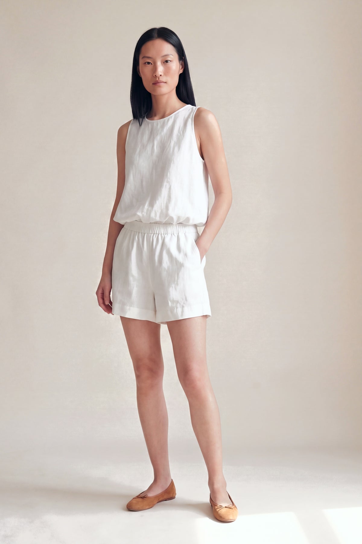 Conjunto Flora Linho Puro · 2 peças Branco — Frente #Cor_Branco