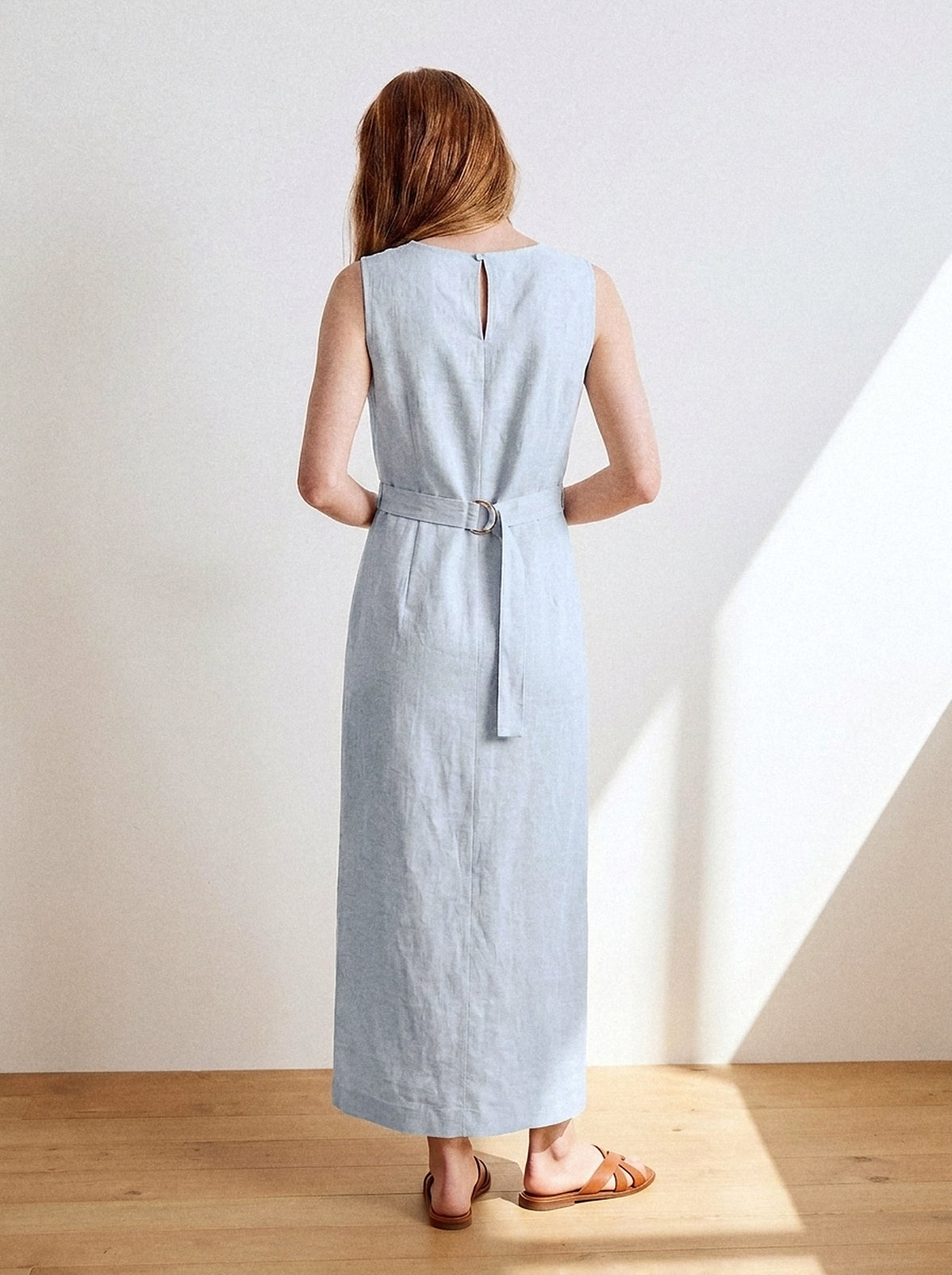 Vestido Alice Midi Linho Puro Azul Bebê — Estúdio Costas