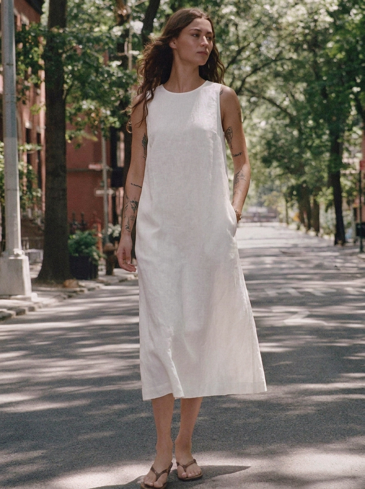 Vestido Alice Midi Linho Puro Branco — Parque Frente