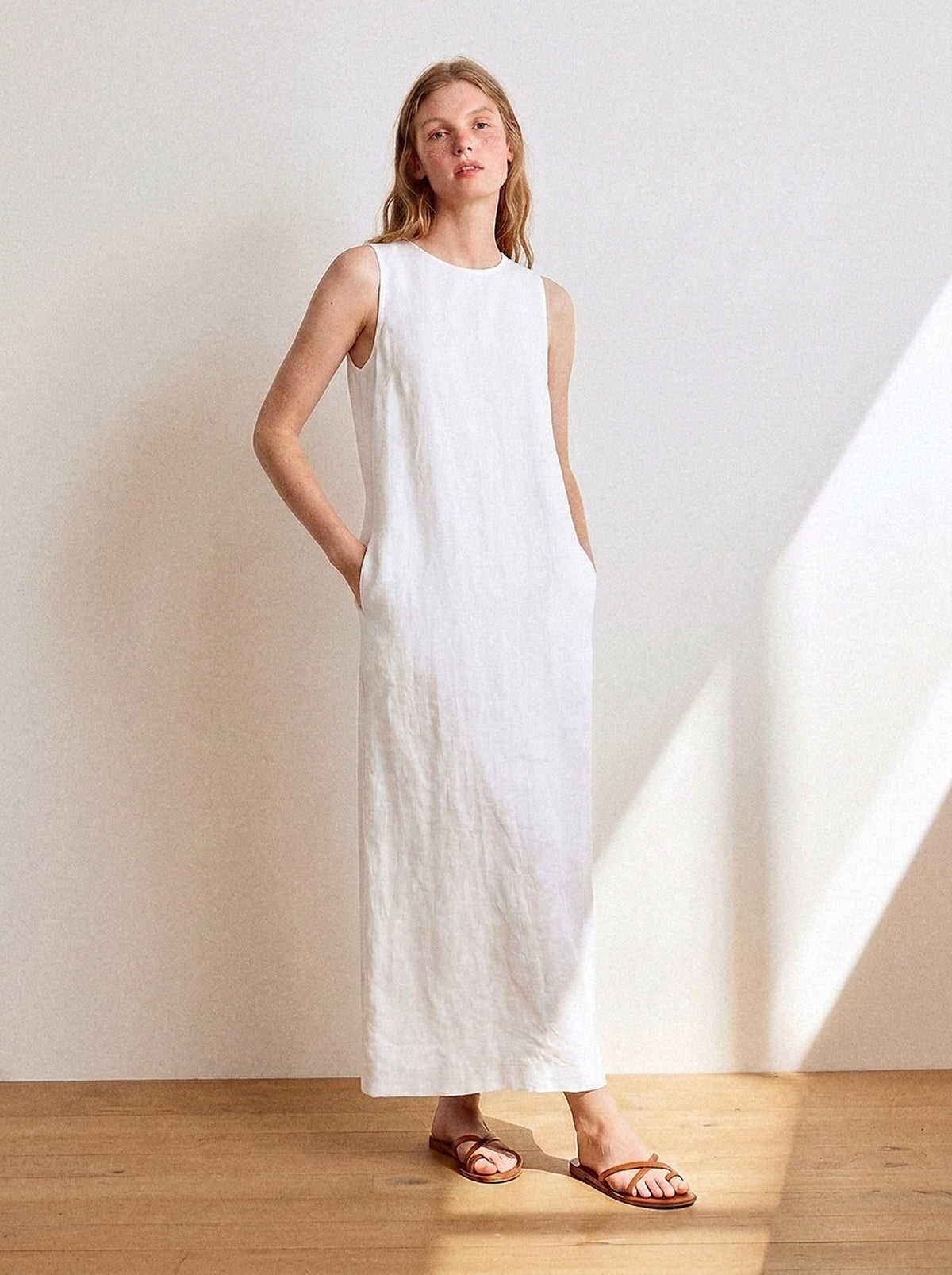 Vestido Alice Midi Linho Puro Branco — Estúdio Frente