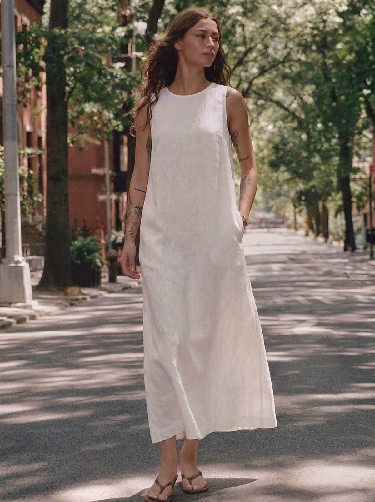Vestido Alice Midi Linho Puro Branco — Parque Frente v3