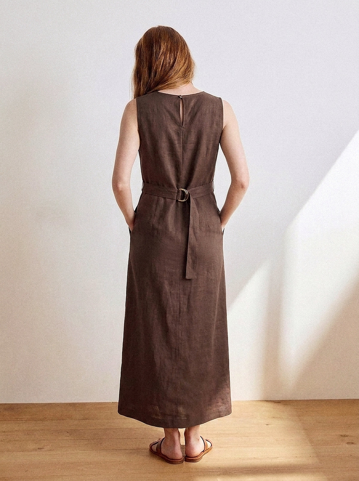 Vestido Alice Midi Linho Puro Chocolate — Estúdio Costas