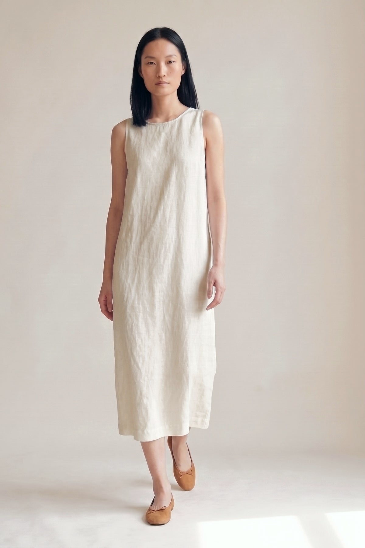 Vestido Alice Midi Linho Puro Cru — Andando