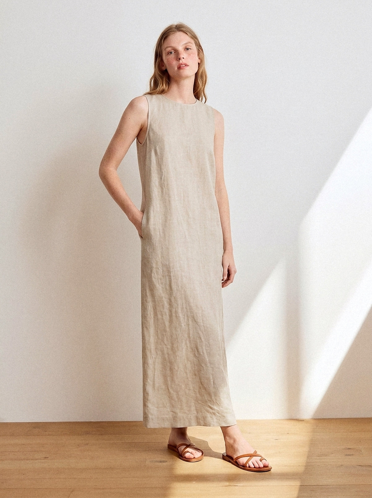 Vestido Alice Midi Linho Puro Cru — Estúdio Frente