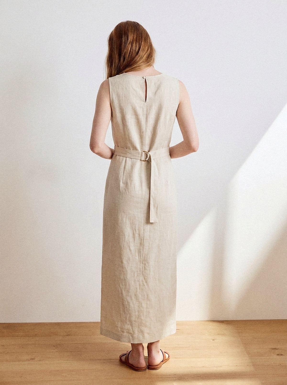 Vestido Alice Midi Linho Puro Cru — Estúdio Costas