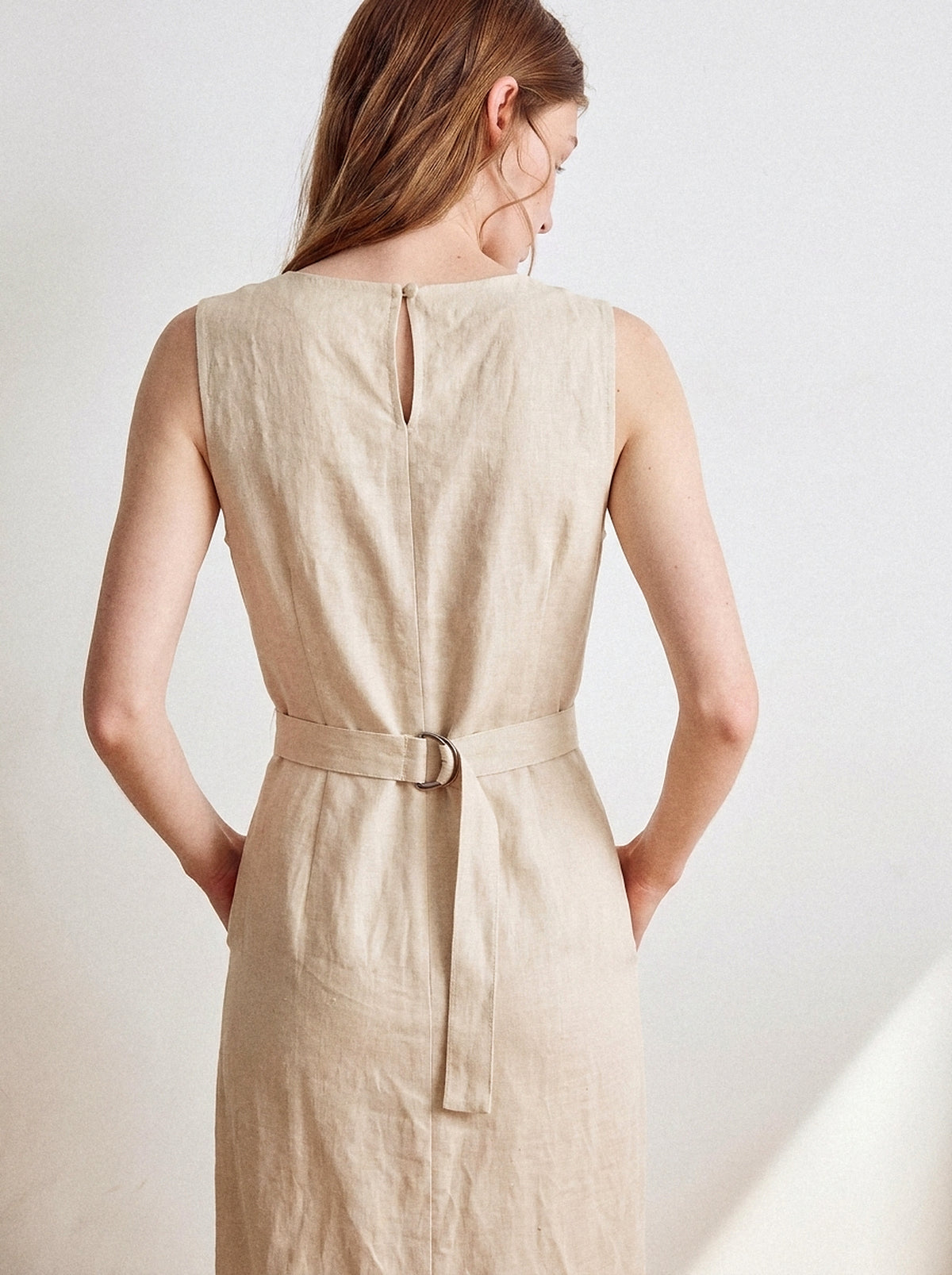 Vestido Alice Midi Linho Puro Cru — Estúdio Costas Close