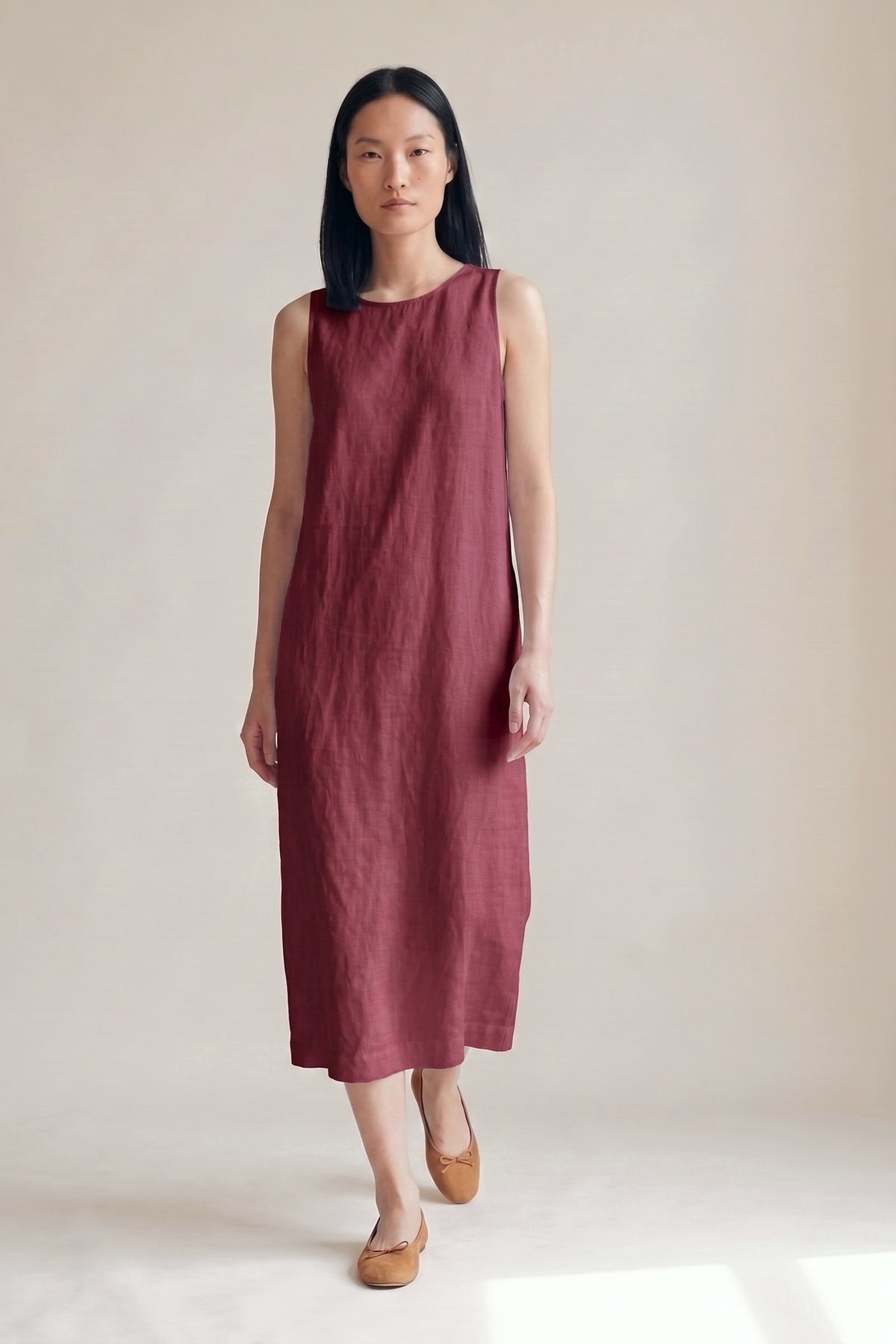 Vestido Alice Midi Linho Puro Marsala — Andando