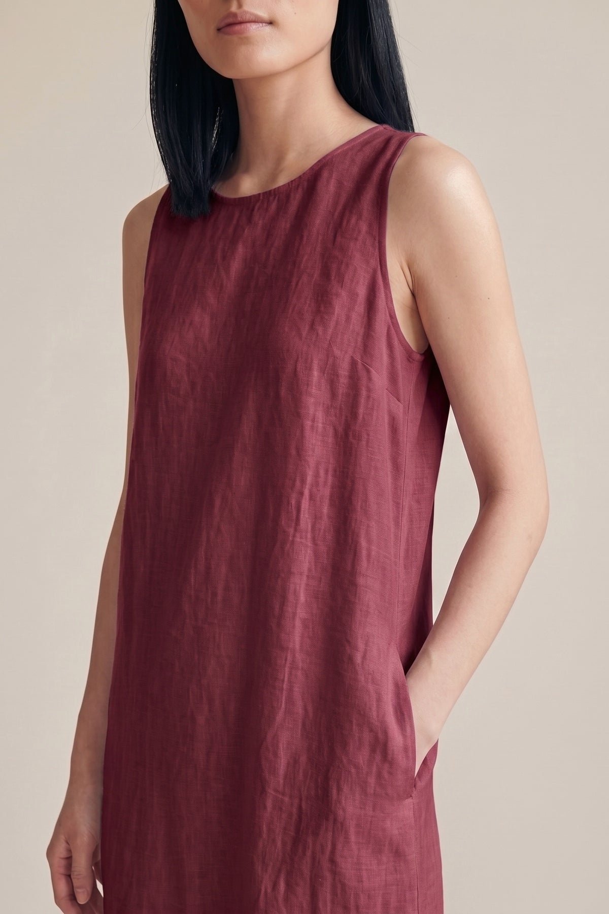 Vestido Alice Midi Linho Puro Marsala — Detalhe