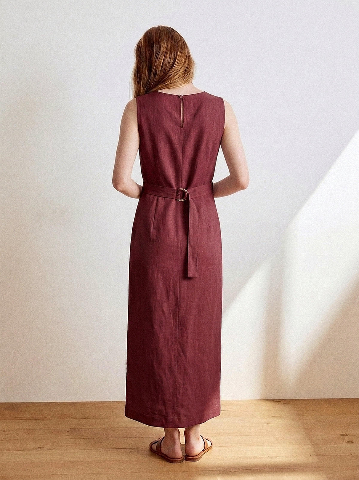 Vestido Alice Midi Linho Puro Marsala — Estúdio Costas