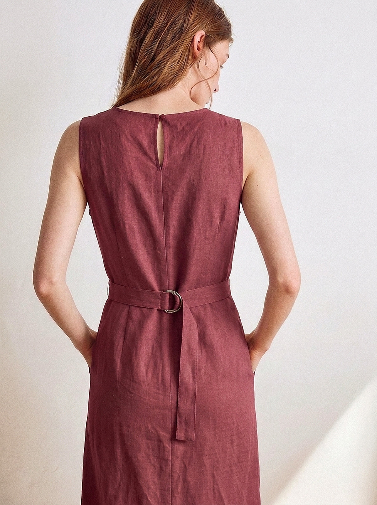 Vestido Alice Midi Linho Puro Marsala — Estúdio Costas Close