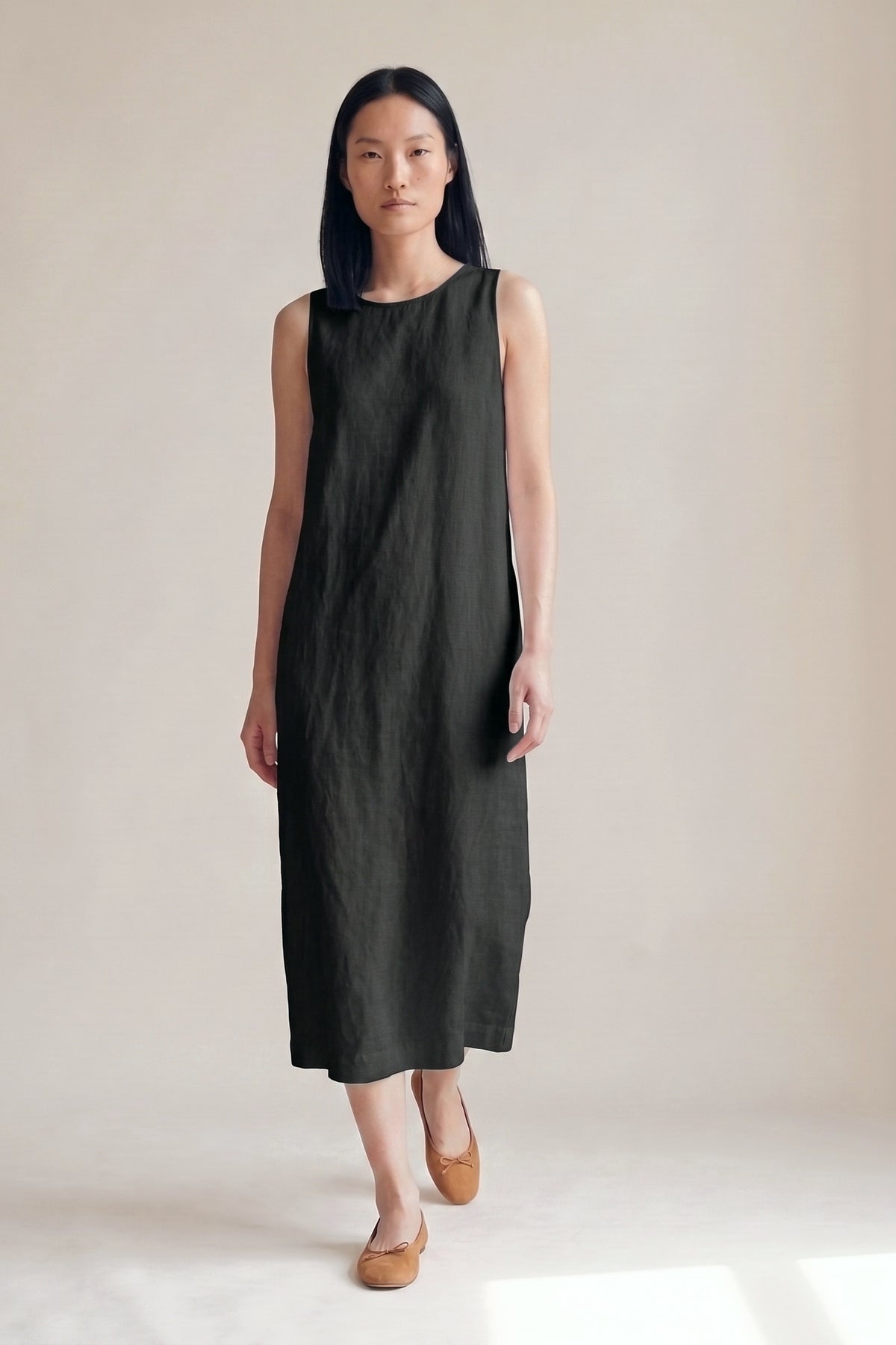 Vestido Alice Midi Linho Puro Preto — Andando