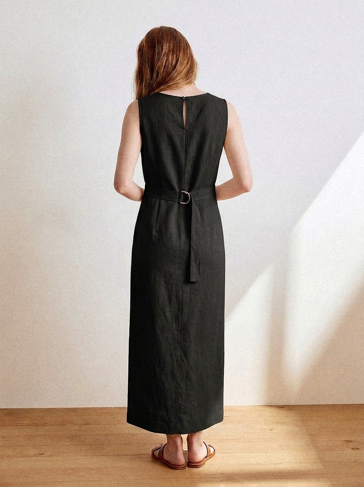 Vestido Alice Midi Linho Puro Preto — Estúdio Costas