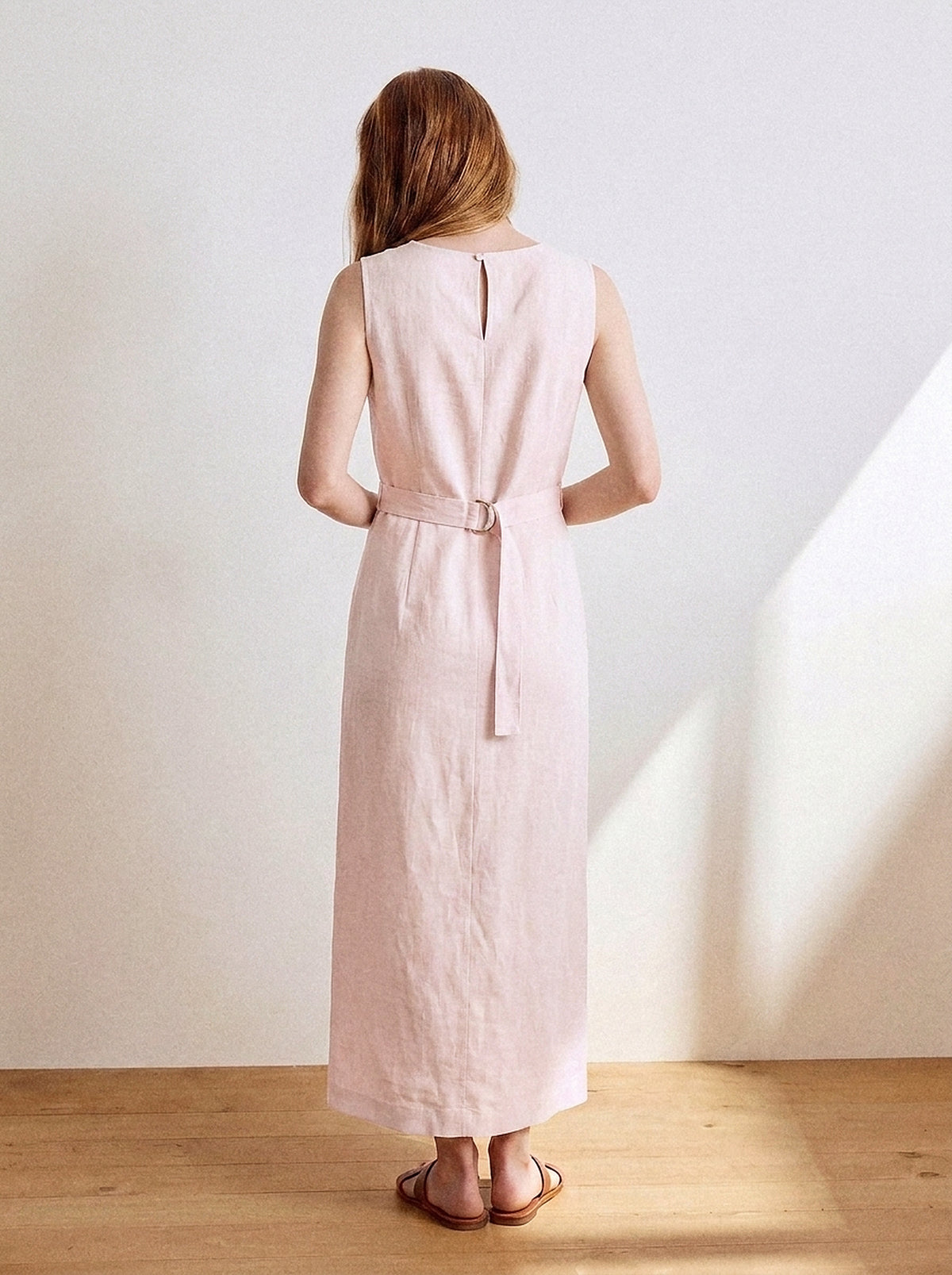 Vestido Alice Midi Linho Puro Rosa Bebê — Estúdio Costas