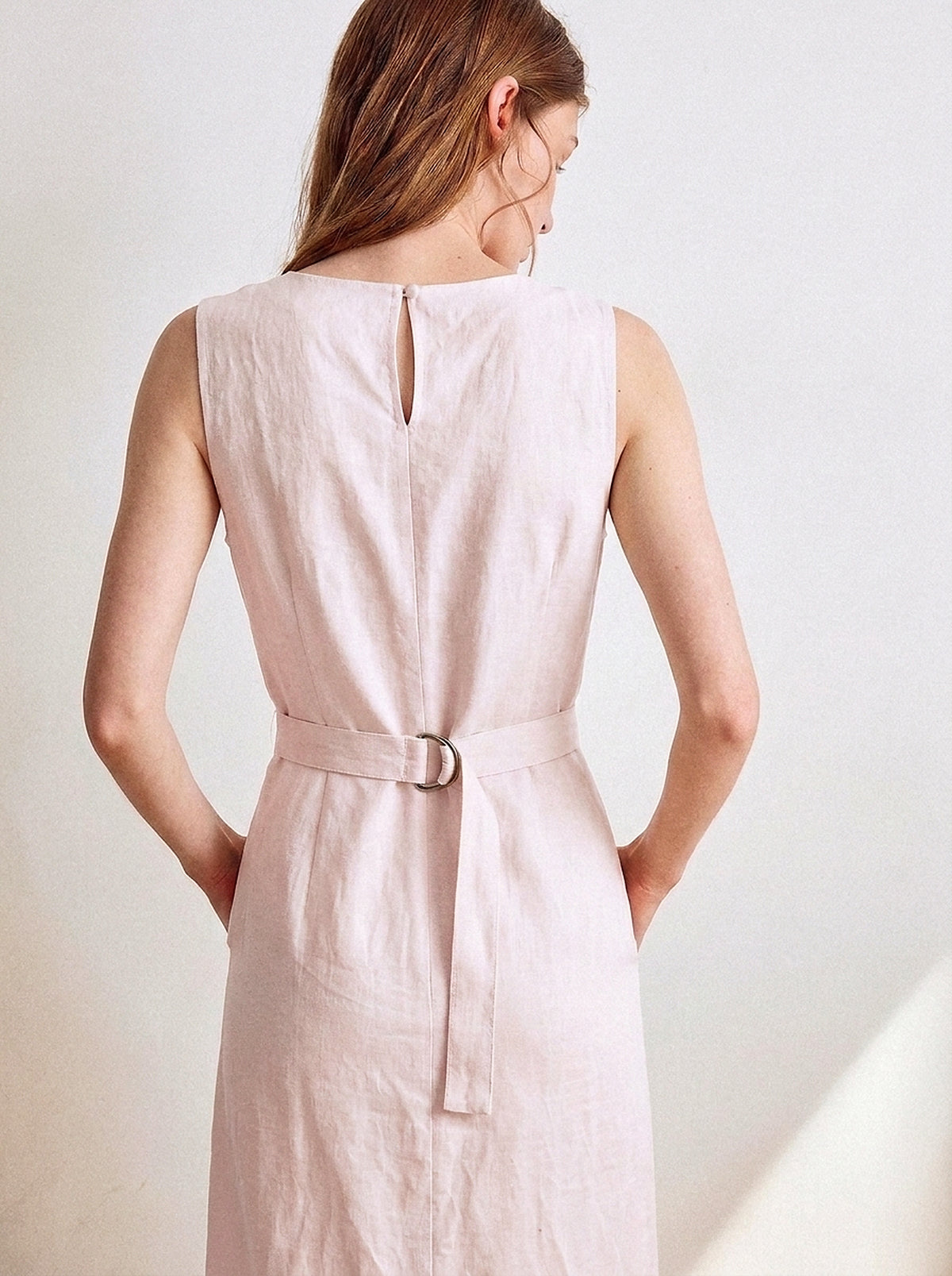 Vestido Alice Midi Linho Puro Rosa Bebê — Estúdio Costas Close