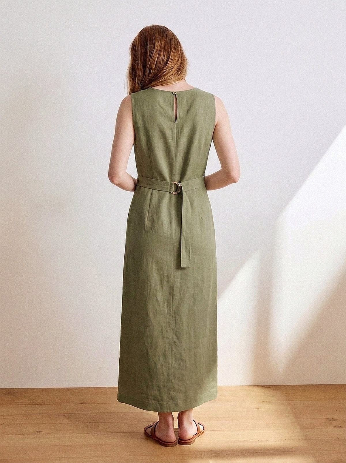 Vestido Alice Midi Linho Puro Verde Militar — Estúdio Costas