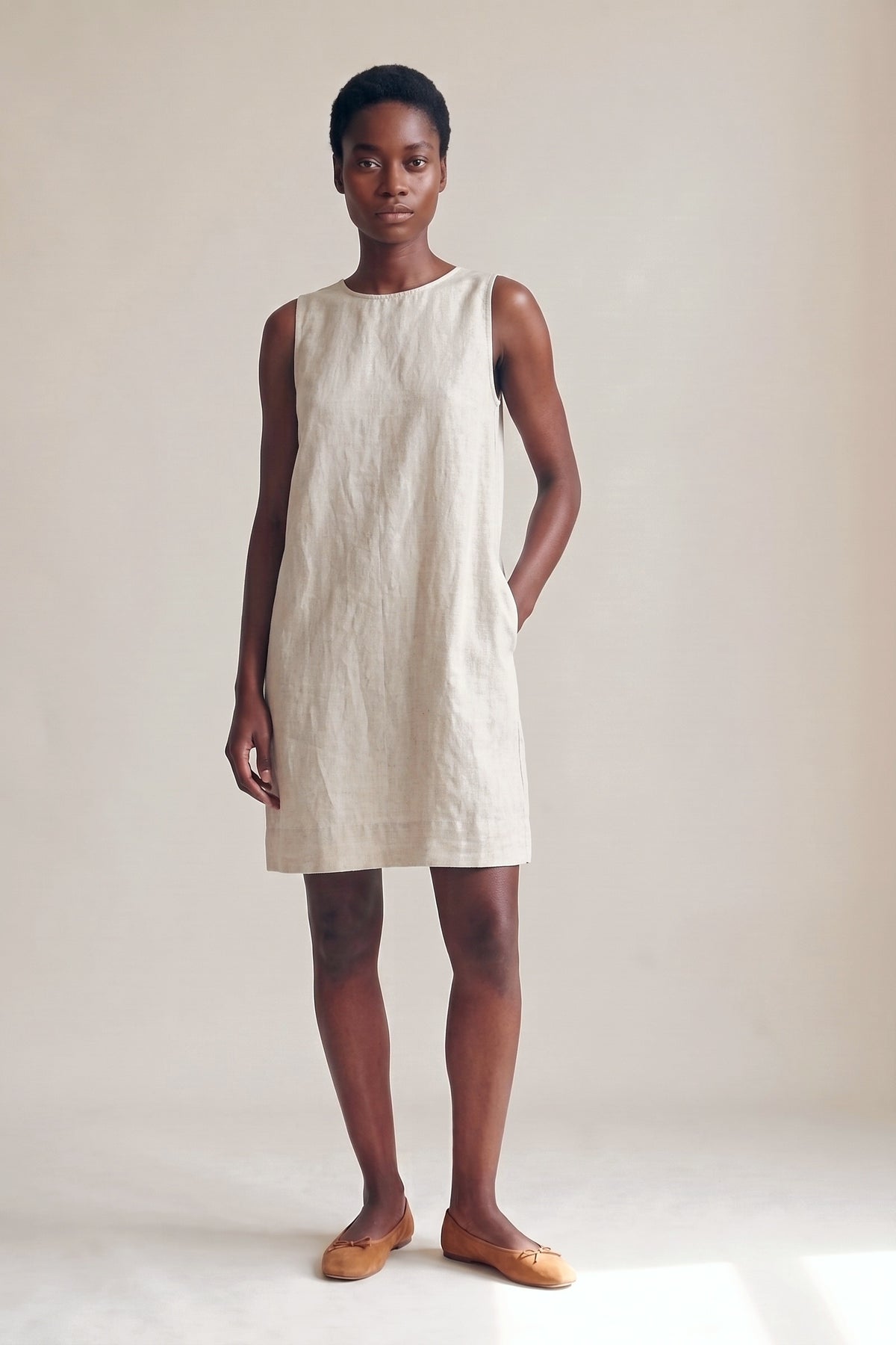 Vestido Alice Linho Puro Cru — Frente