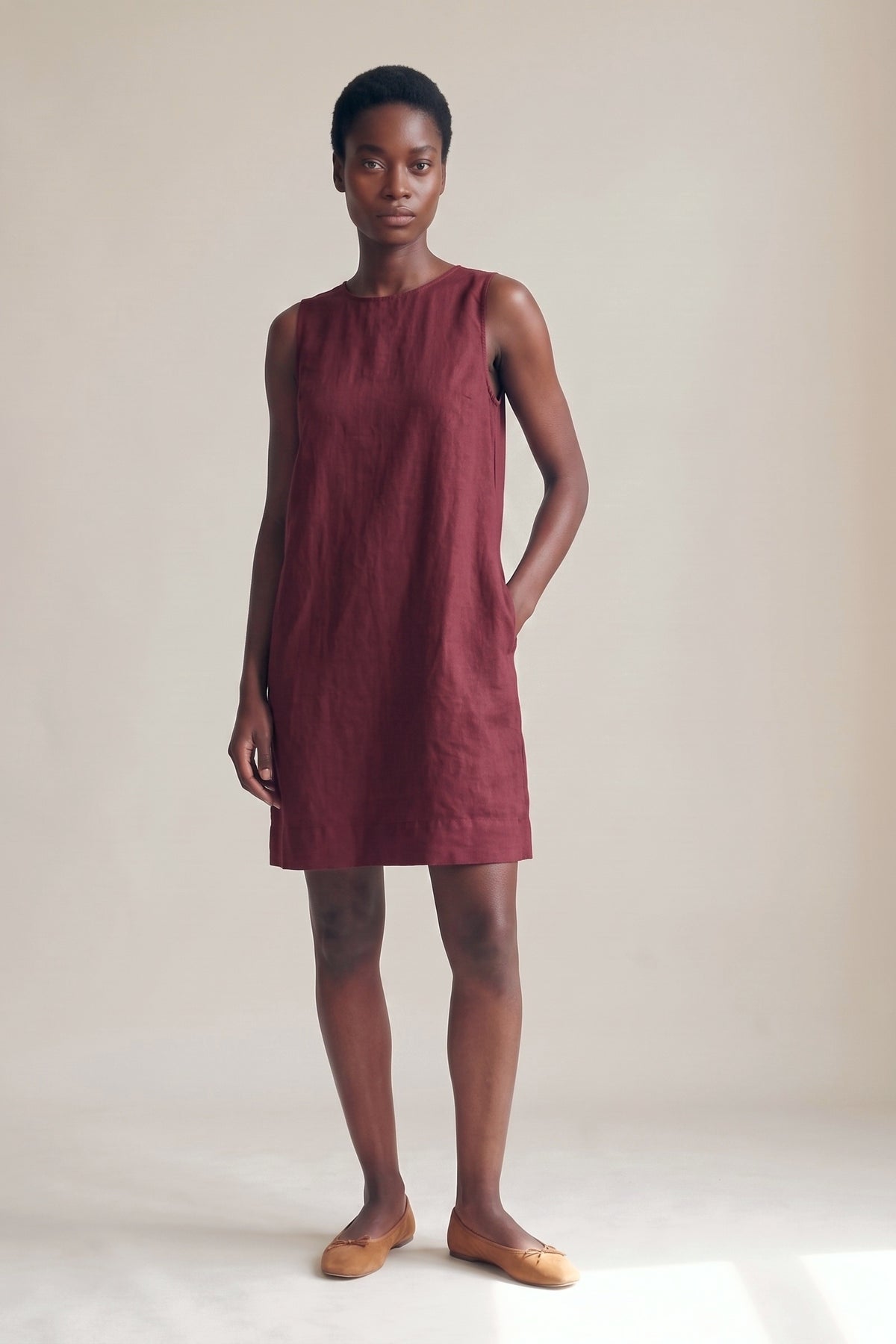 Vestido Alice Linho Puro Marsala — Frente