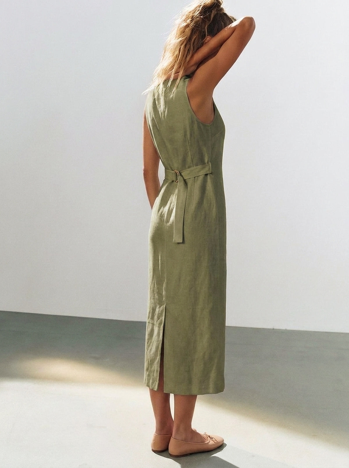 Vestido Midi Carol Verde Militar — Estúdio Costas