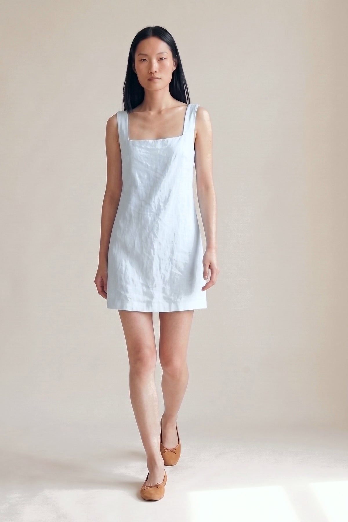 Vestido Laura Linho Puro Azul Bebê — Andando #Cor_Azul Bebê