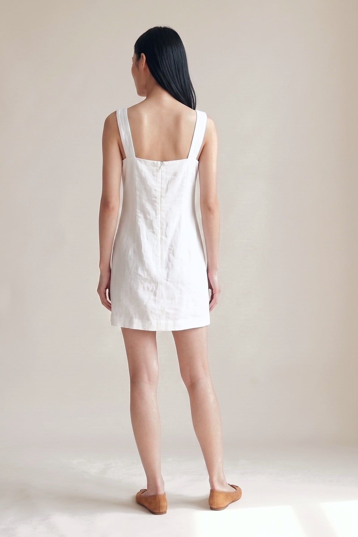 Vestido Laura Linho Puro Branco — Costas #Cor_Branco